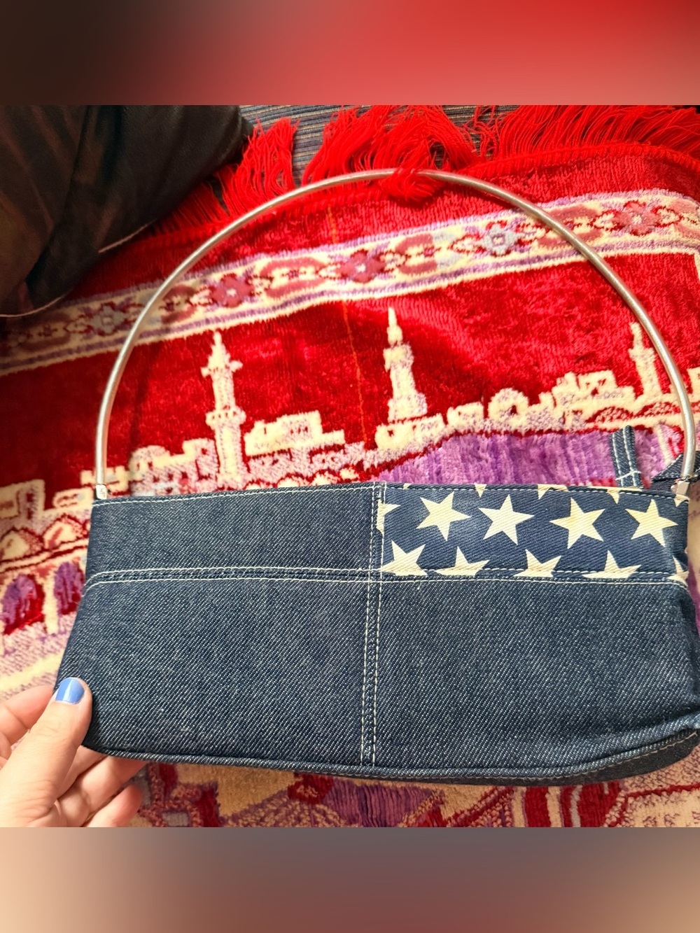 90’s 00’s Denim Shoulder Bag with Star Accent - Navy Blue